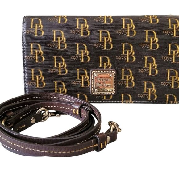 Dooney & Bourke Black and Gold Monogram 1975 Clutch/Wallet/Crossbody - Picture 10 of 12